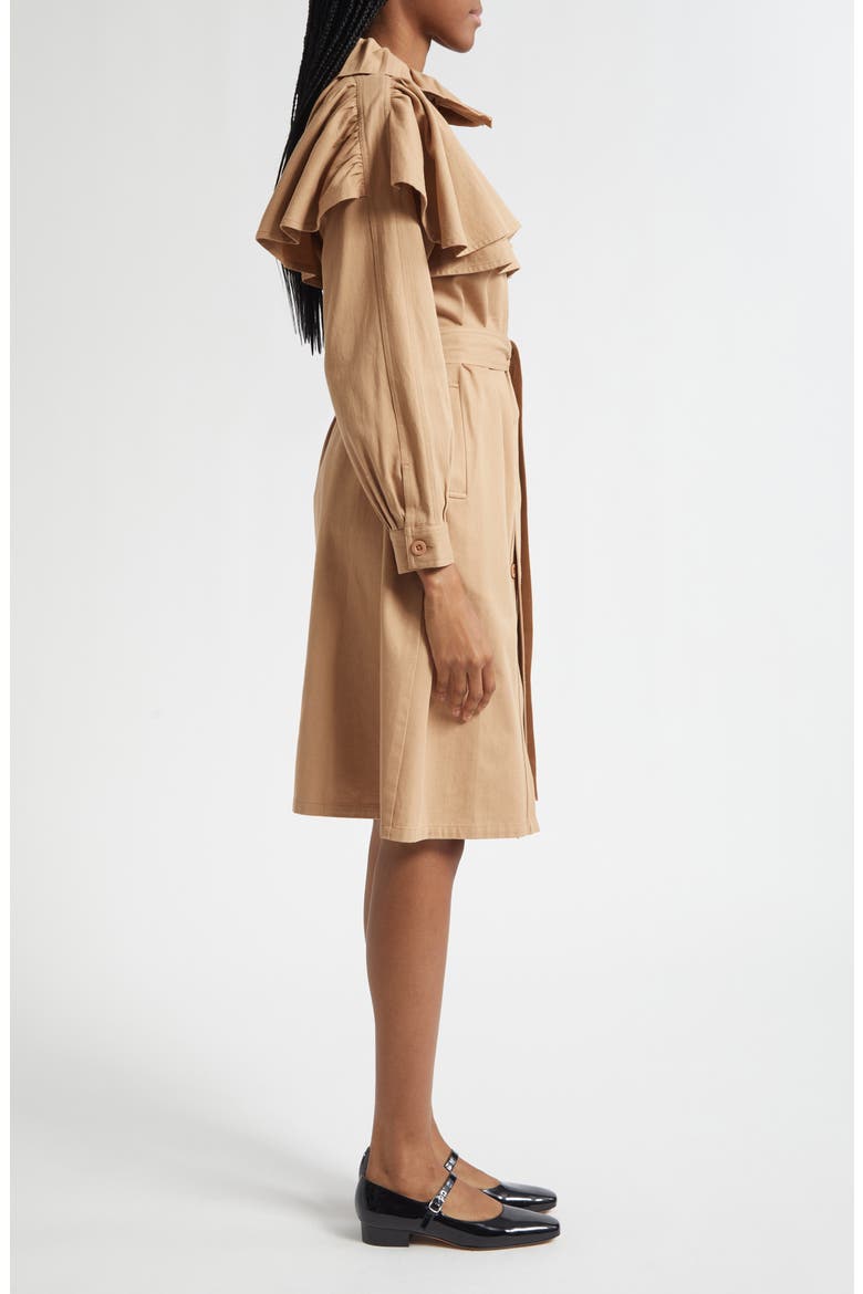 Renata Frill Cotton Trench Coat, Alternate, color, ALMOND