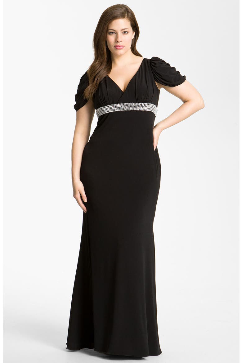 Beaded Cold Shoulder Gown, Main, color, BLACK