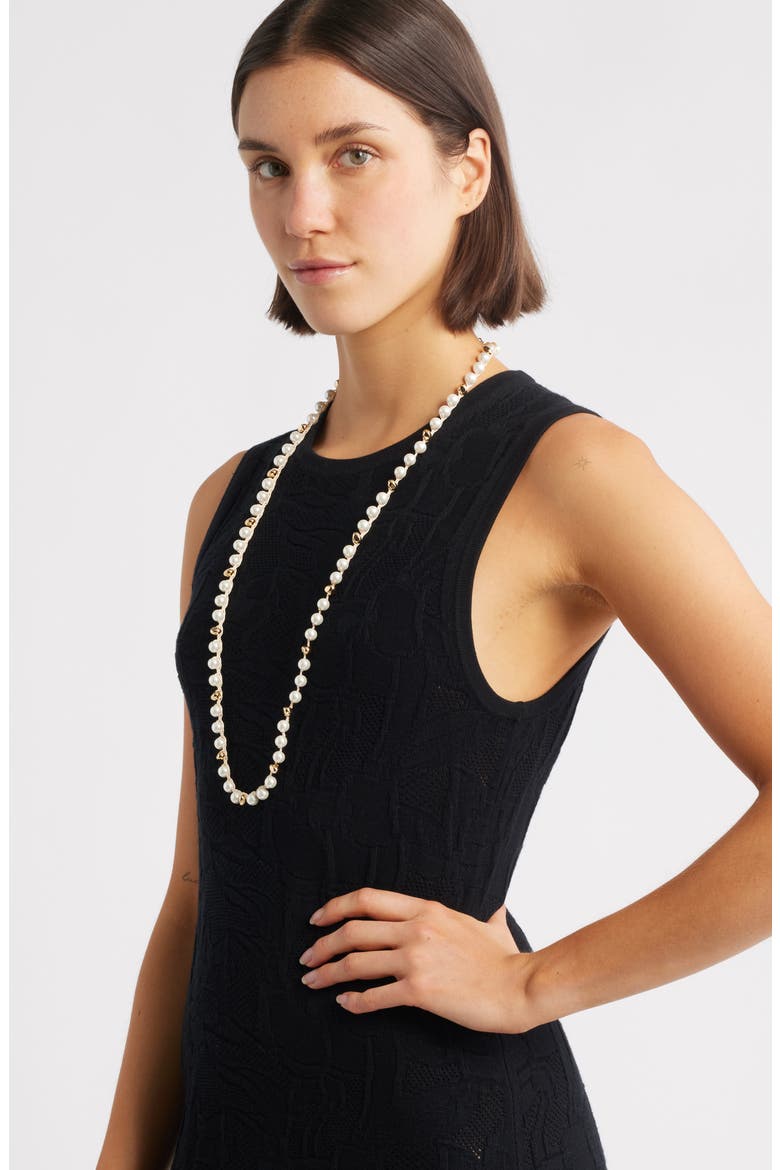 Faux Pearl Macramé Long Necklace, Alternate, color, WHITE- NATURAL
