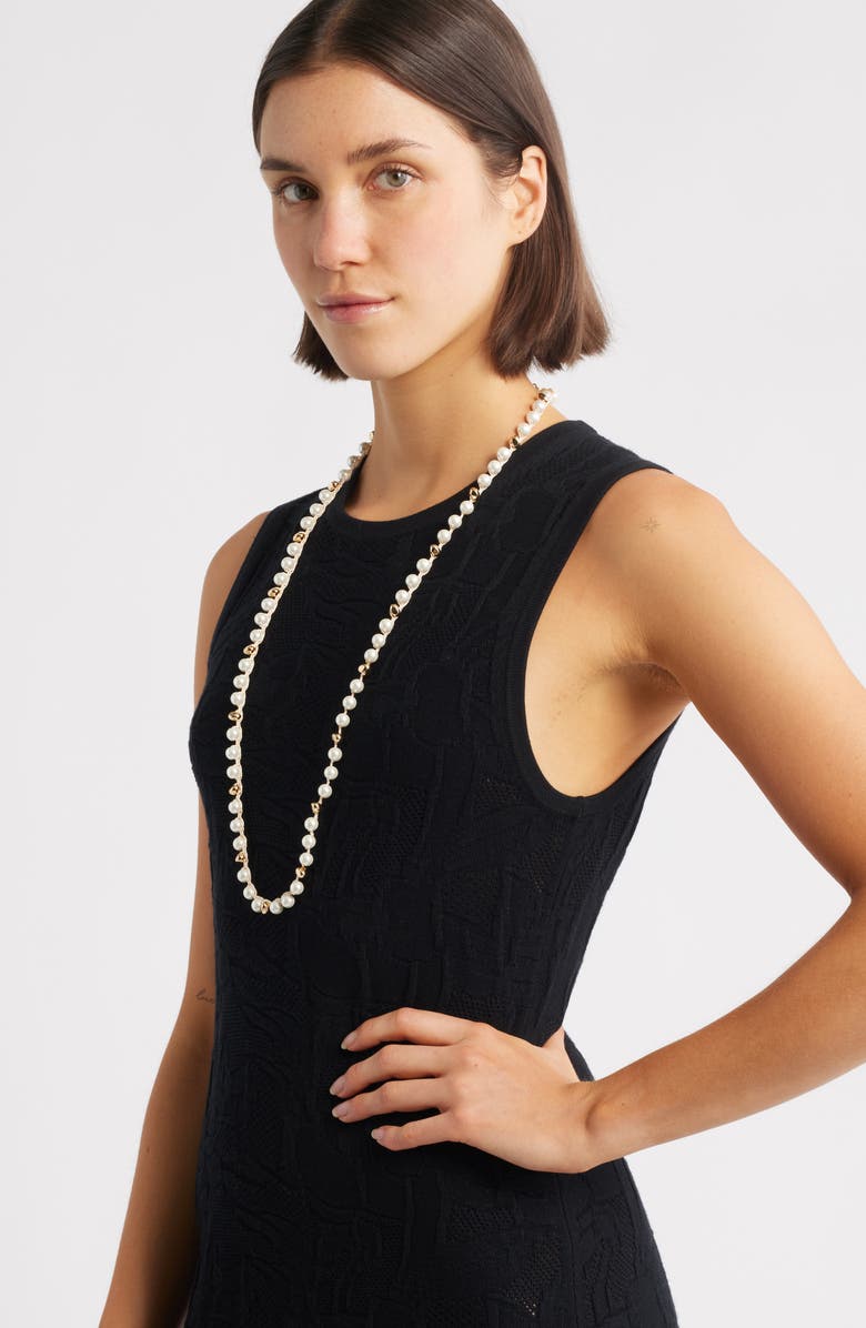 Nordstrom Faux Pearl Macramé Long Necklace, Alternate, color, White- Natural