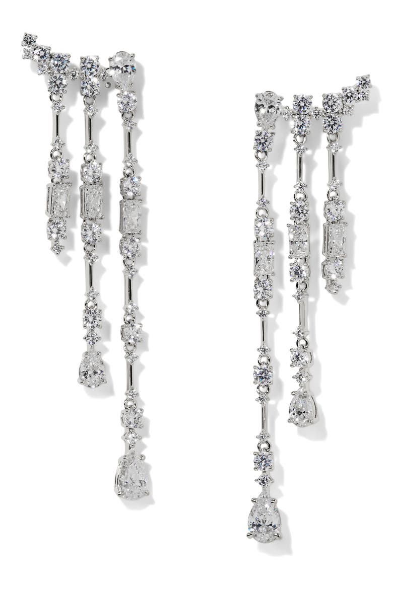 Everleigh Cubic Zirconia Fringe Earrings, Main, color, RHODIUM