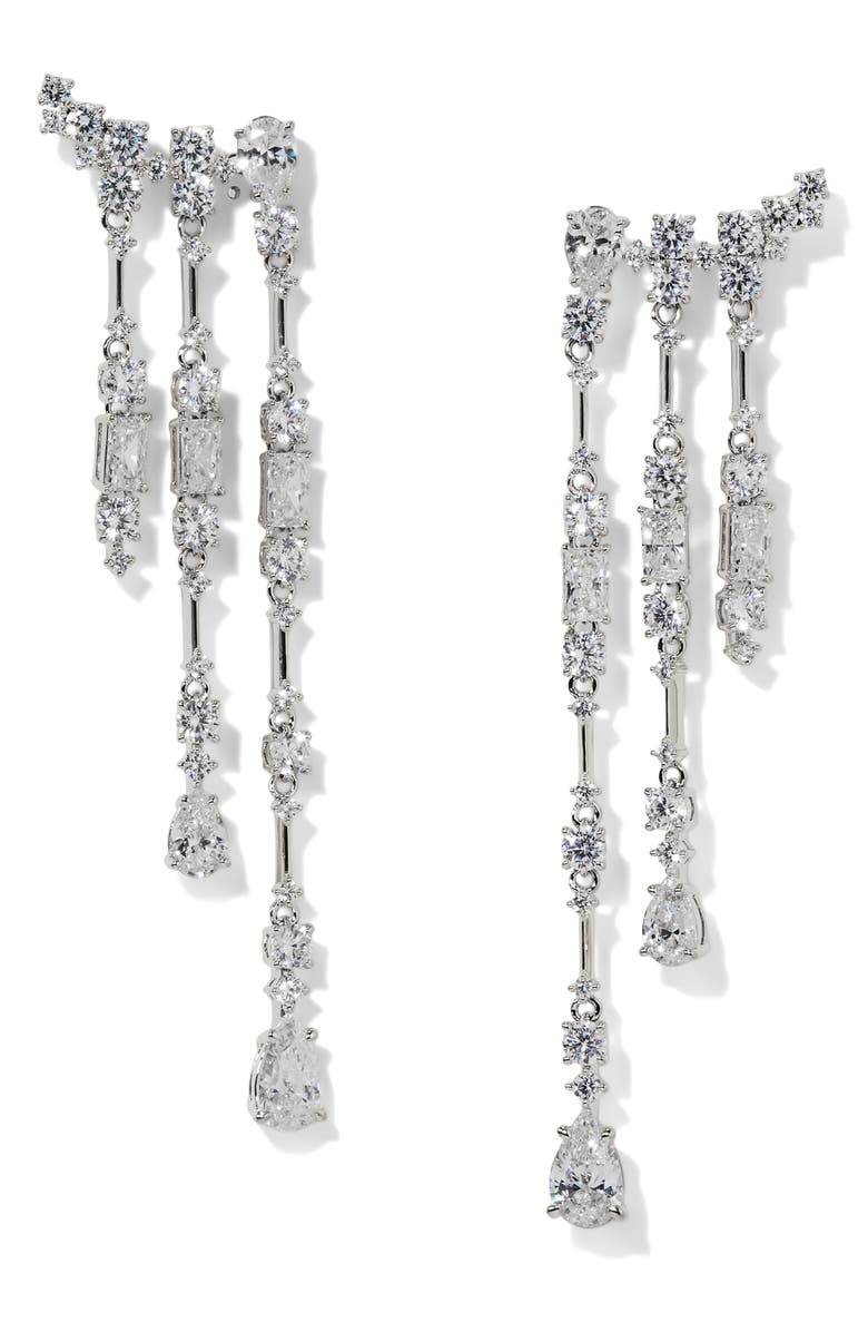 Nadri Everleigh Cubic Zirconia Fringe Earrings, Main, color, Rhodium