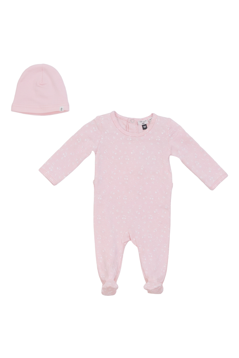 Cherry Leaf Printed Baby Romper Set, Main, color, Pretty Pink