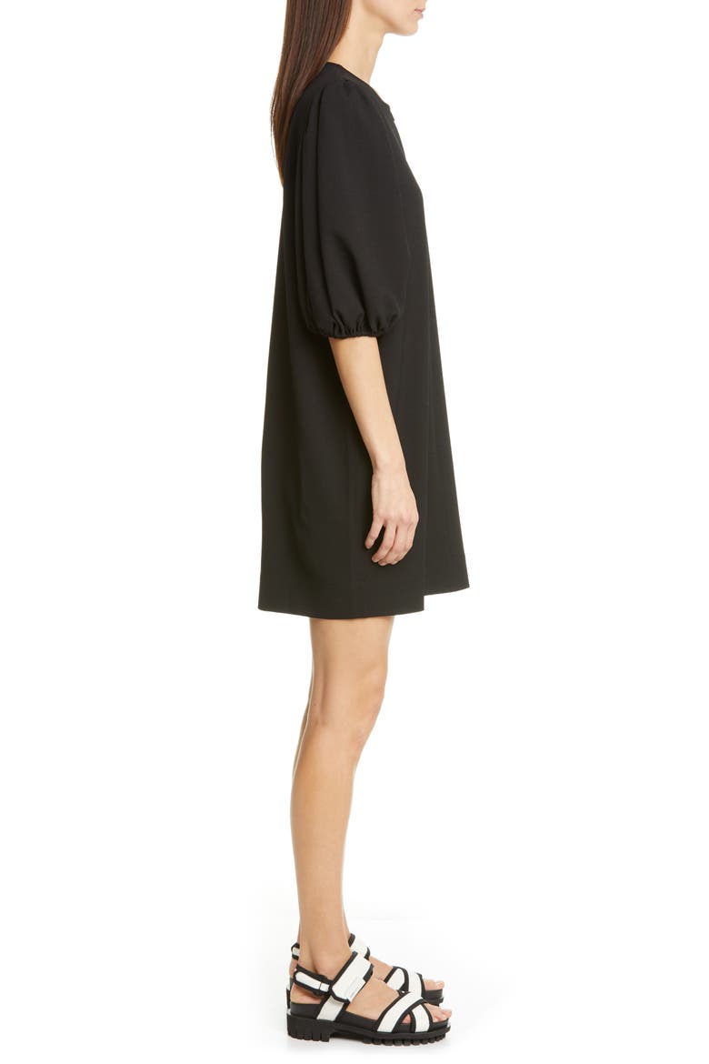 Puff Sleeve Heavy Crepe Shift Dress, Alternate, color, BLACK