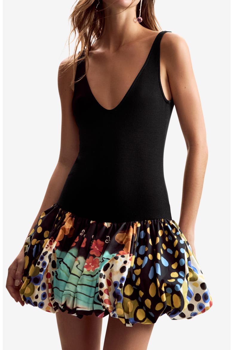 Lacroix Print Mixed Media Minidress, Alternate, color, BLACK