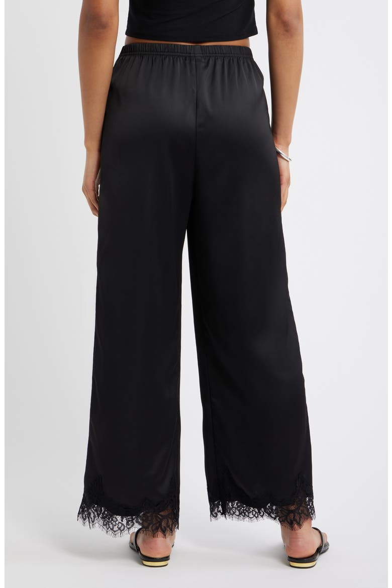 Lace Trim Satin Pants, Alternate, color, BLACK