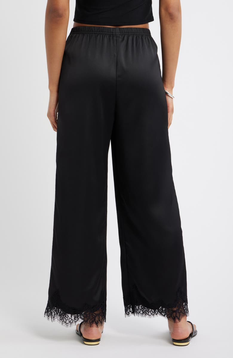 Open Edit Lace Trim Satin Pants, Alternate, color, Black