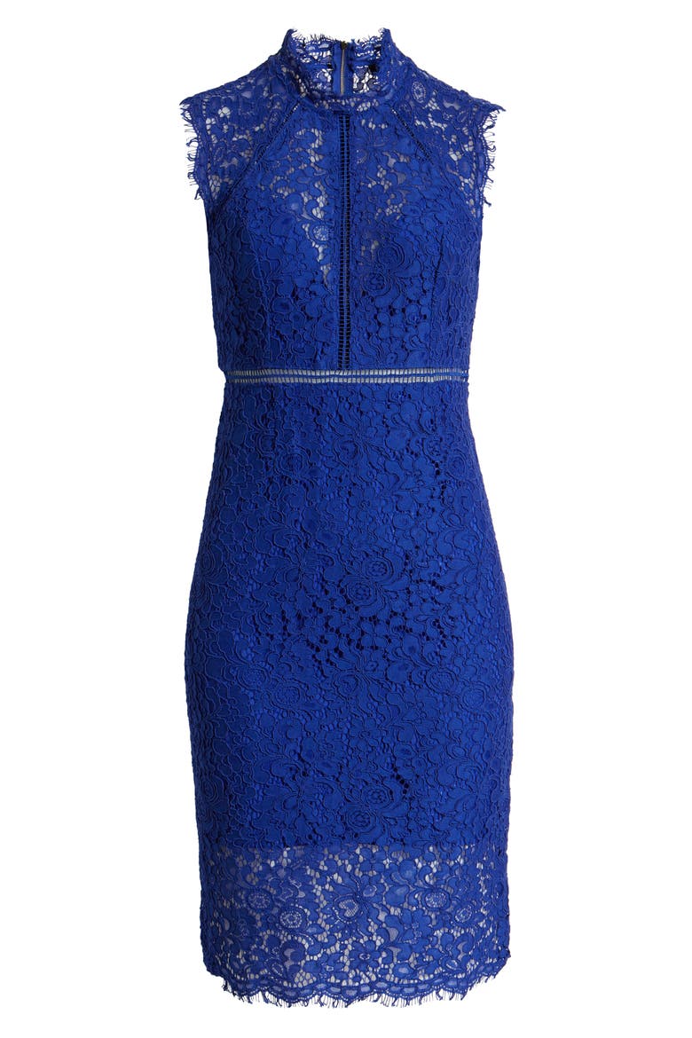Lace Sheath Cocktail Dress, Alternate, color, COBALT