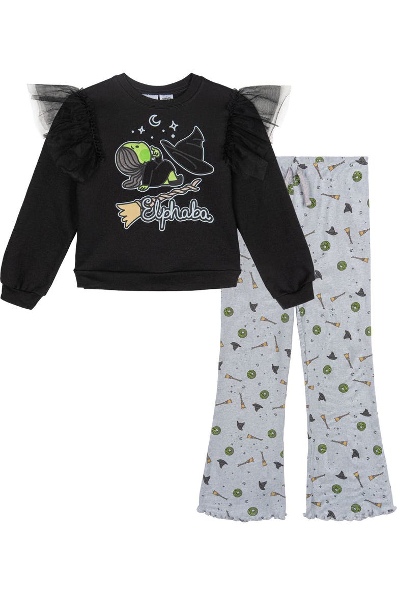 2-Piece Fleece Sweatshirt and Flare Leggings Set, Main, color, Elphaba Black Grey