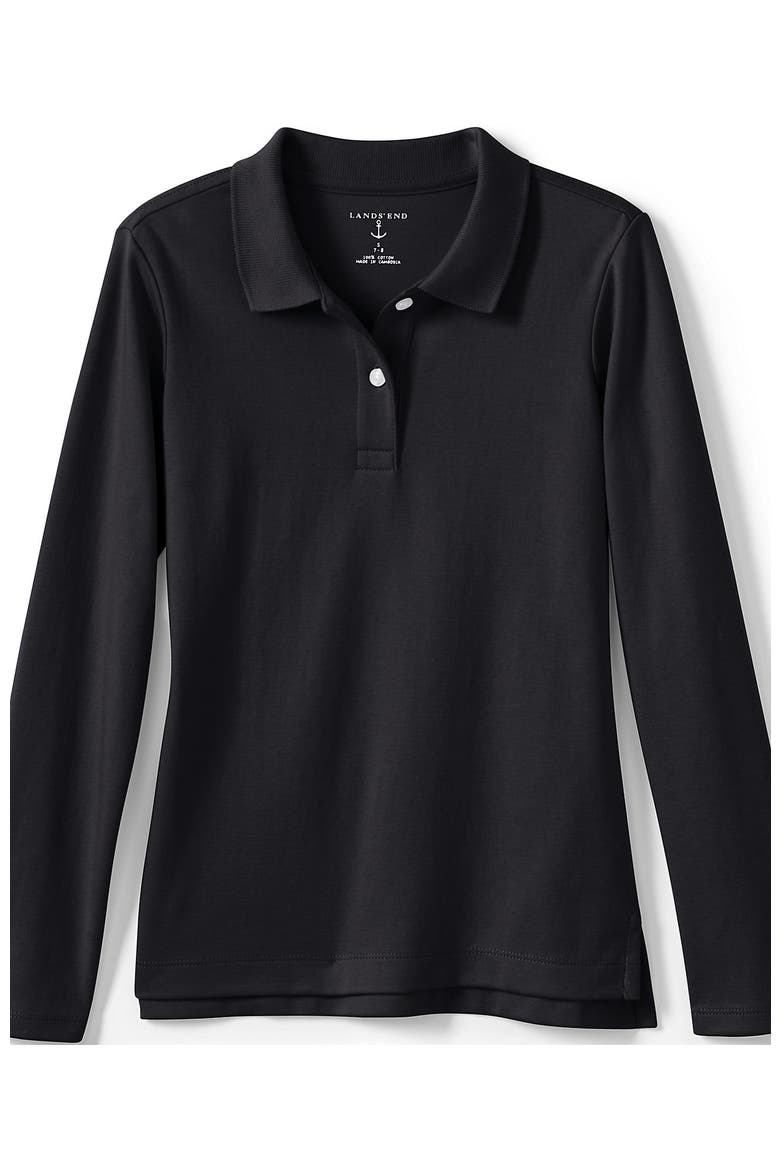 School Uniform Girls Long Sleeve Feminine Fit Interlock Polo Shirt, Alternate, color, Black