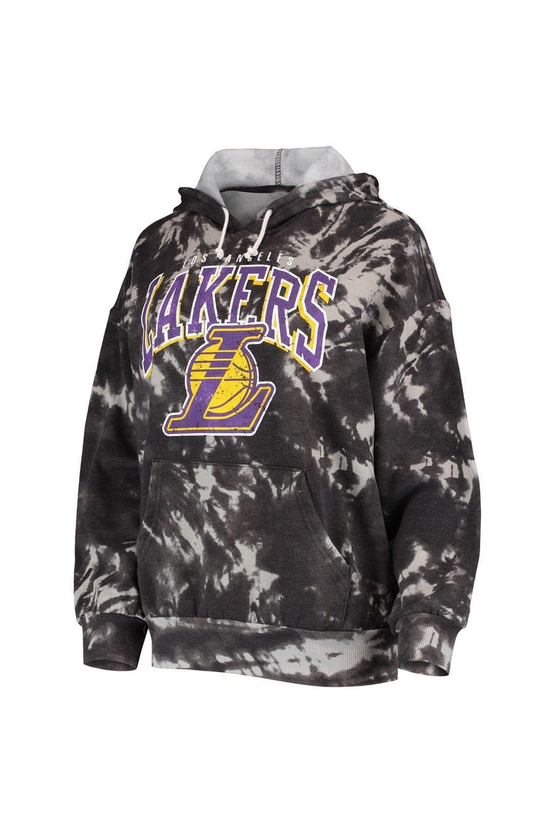 Women's Majestic Threads Black Los Angeles Lakers Burble Tie-Dye Tri-Blend Pullover Hoodie, Alternate, color, Black