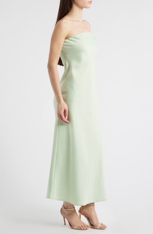 Wayf Madelyn Strapless Bias Cut Satin Dress In Pistachio