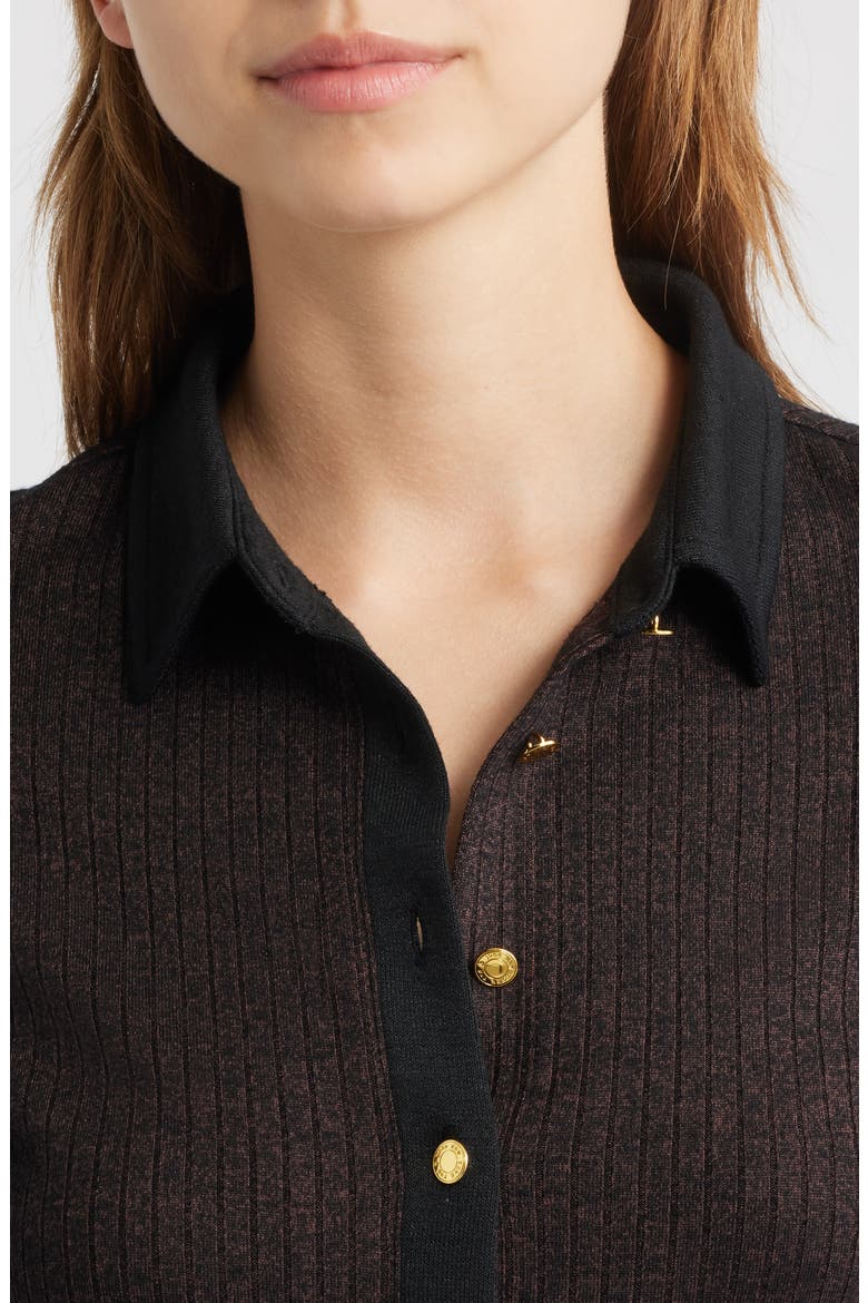 Contrast Trim Rib Button-Up Shirt, Alternate, color, DARK BROWN