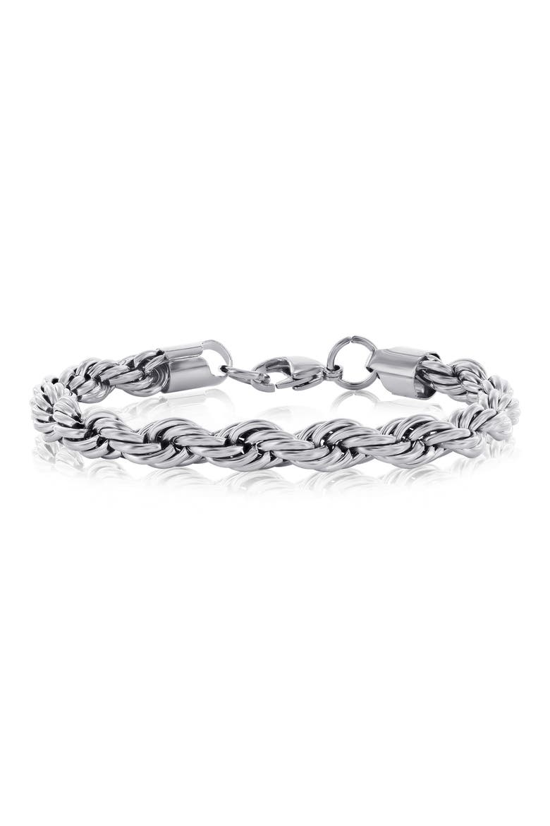 Men's 8mm Rope Chain Bracelet, Main, color, SILVER