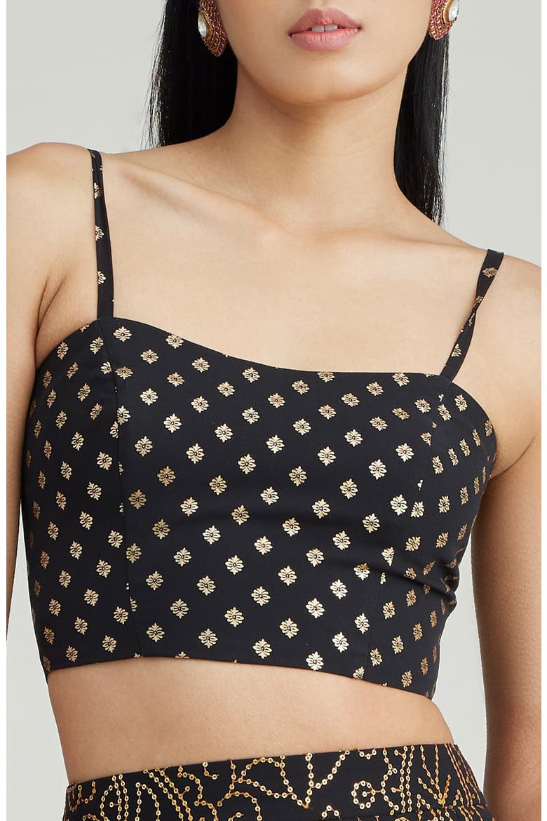 Eva Brocade Silk Crop Top, Alternate, color, BLACK