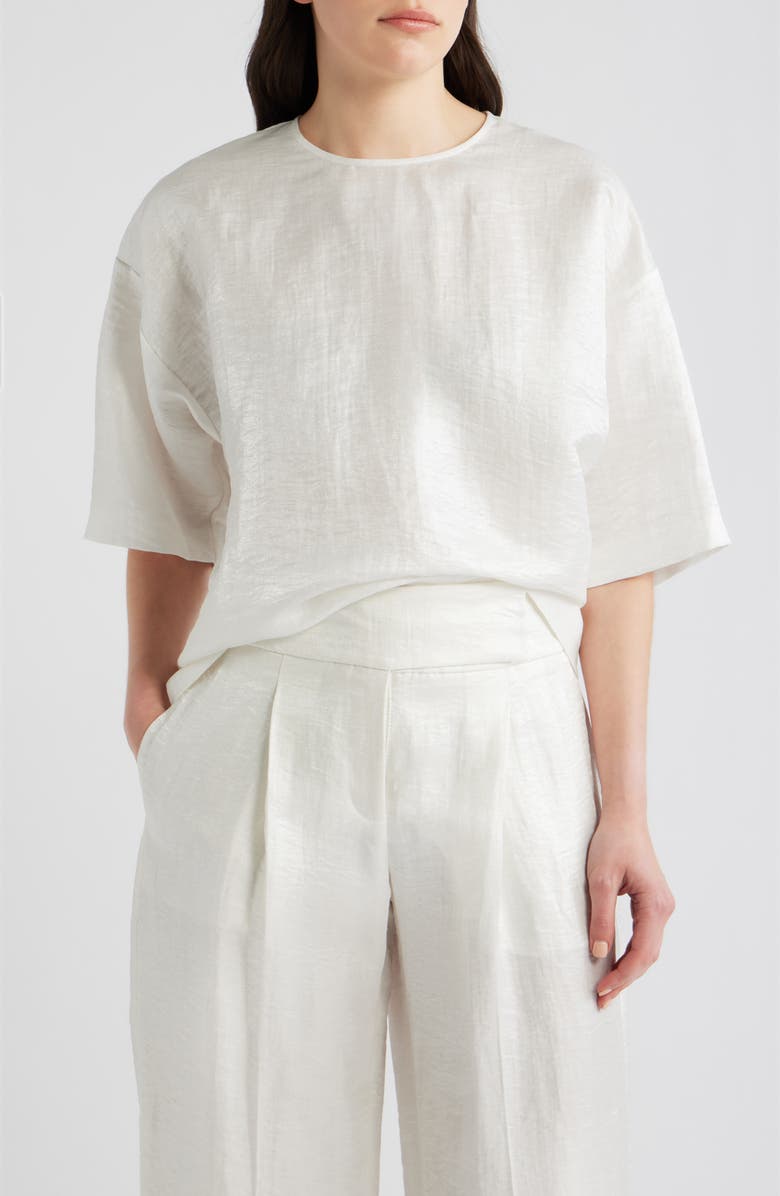 BOSS Bacres Linen Blend Metallic Top, Main, color, Soft Cream
