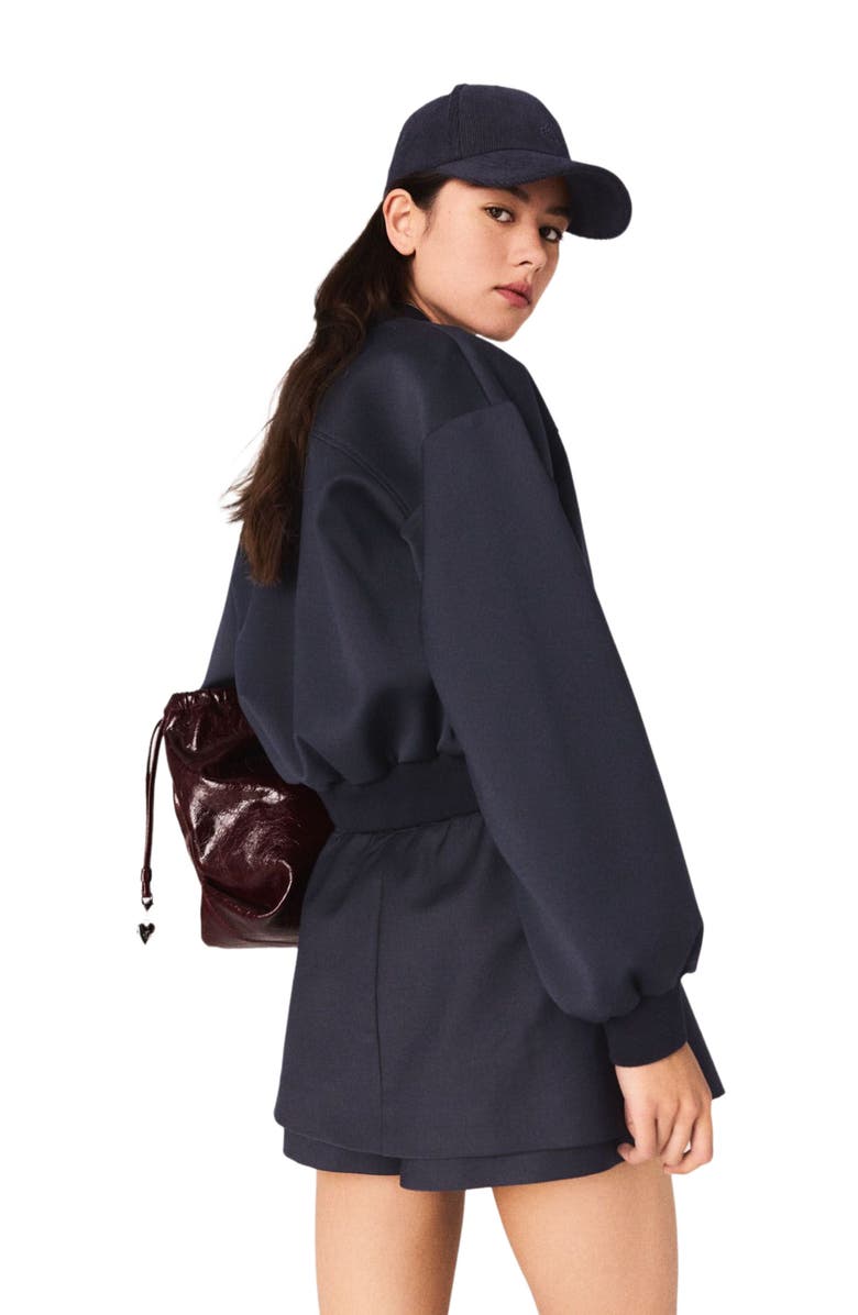 maje Zipped mixed wool bomber, Alternate, color, Navy