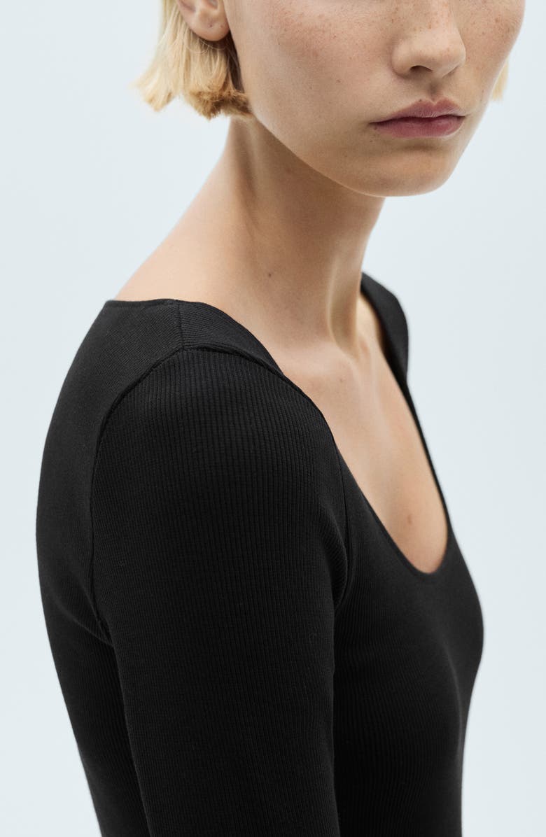 MANGO Diana Long Sleeve Belted Mixed Media Dress, Alternate, color, Black