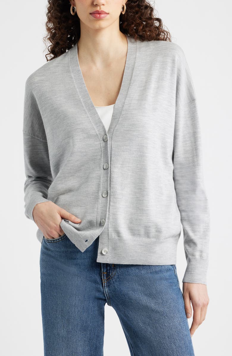 Nordstrom Lightweight Wool Blend Cardigan, Alternate, color, Grey Heather