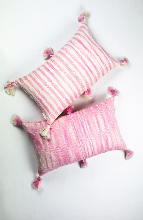 Archive New York Antigua Naturally Dyed Striped Handwoven Cotton Throw Pillow In Pink And Ivory Stripe