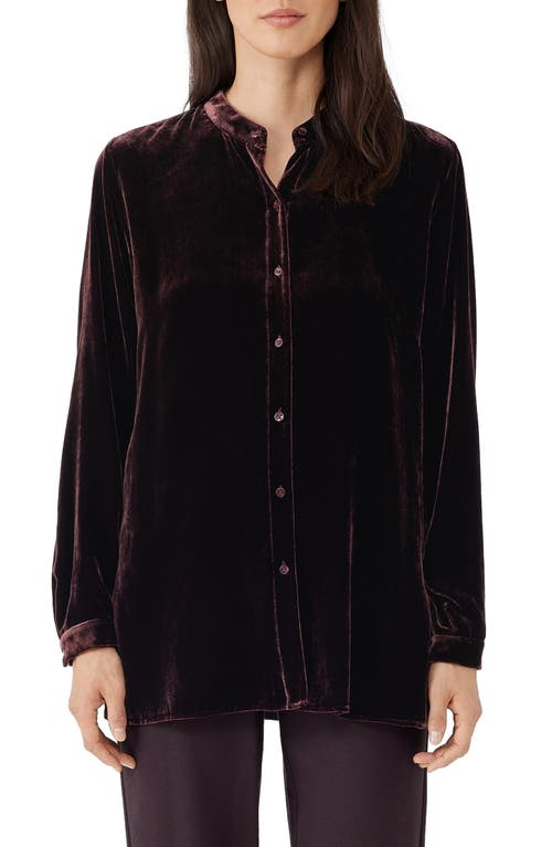 Eileen Fisher Long Sleeve Velvet Button-up Shirt In Cassis