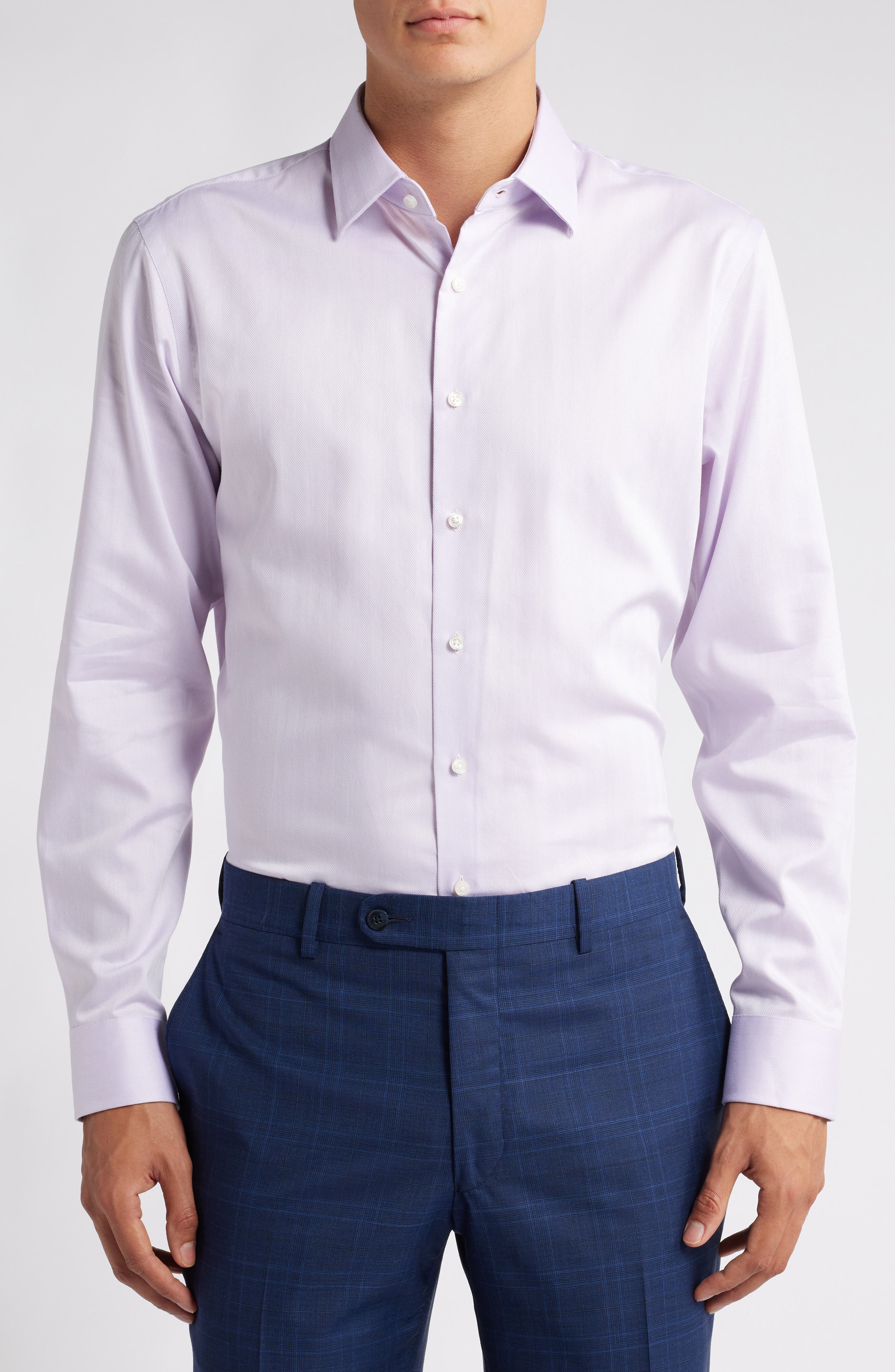 Trim Fit Herringbone Dress Shirt - image 5