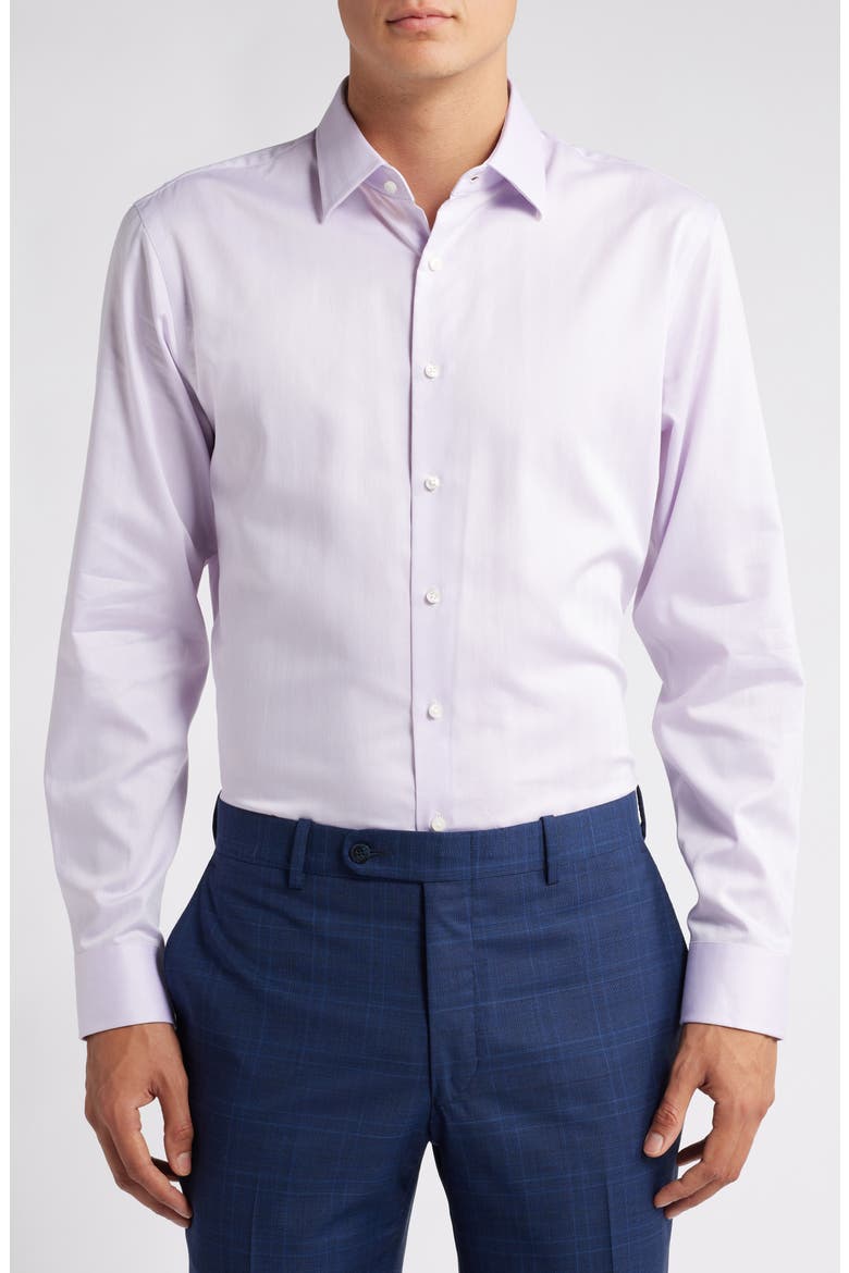 Trim Fit Herringbone Dress Shirt, Main, color, PURPLE CALM HERRINGBONE