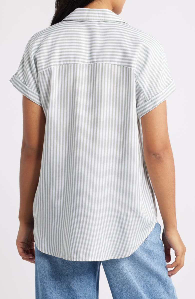 beachlunchlounge Kenzie Stripe Short Sleeve Button-Up Shirt, Alternate, color, Kale
