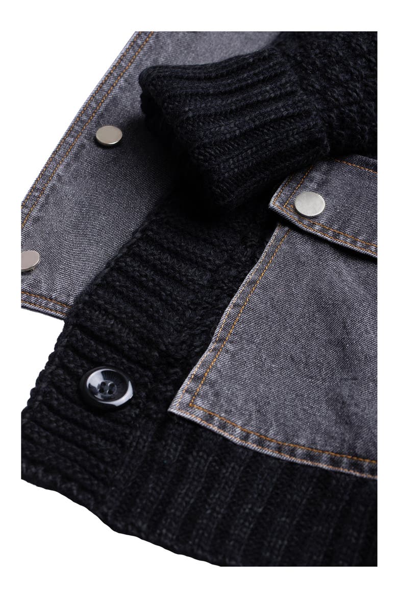 Mixed Media Denim Knit Cardigan, Alternate, color, BLACK