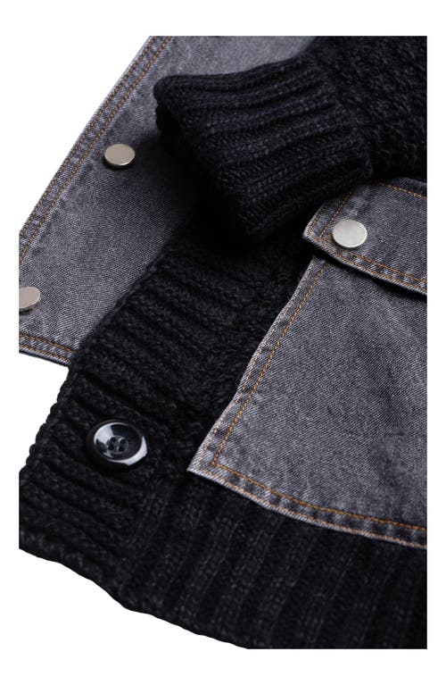SAACHI SAACHI MIXED MEDIA DENIM KNIT CARDIGAN