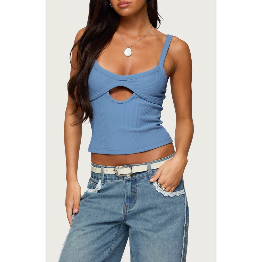 Edikted Karin Cut Out Ribbed Tank Top In Blue