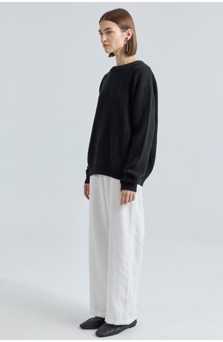 Almina Concept Ribbed Wool Crewneck Sweater, Alternate, color, Black