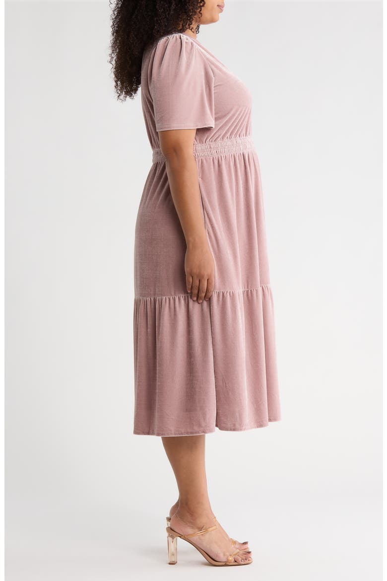 Tiered Velour Midi Dress, Alternate, color, PINK TIMBER