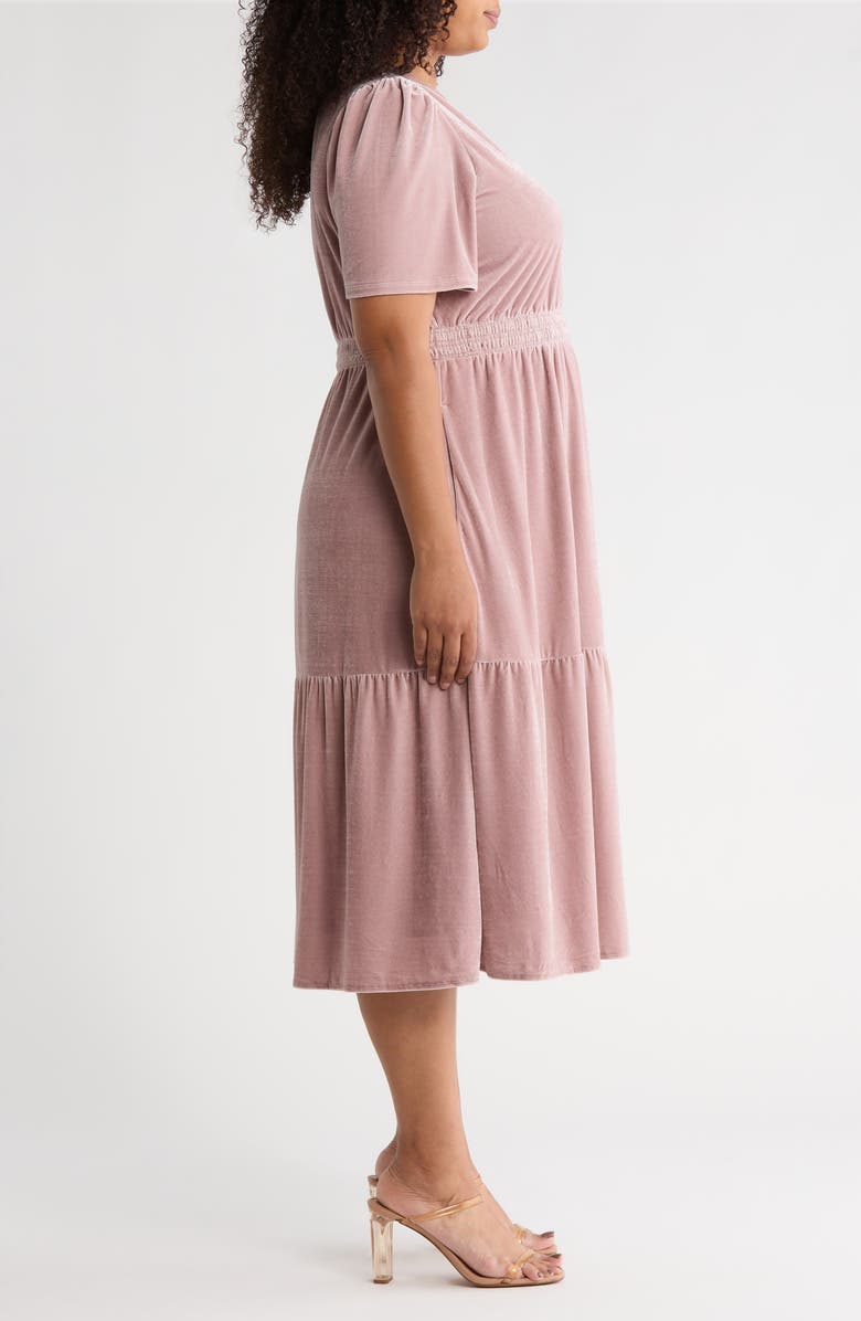 Caslon<sup>®</sup> Tiered Velour Midi Dress, Alternate, color, Pink Timber
