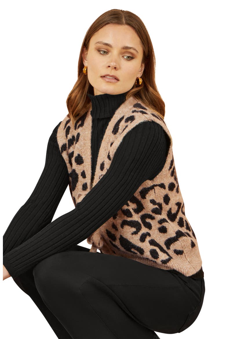 Knitted Cheetah Print Tie Waistcoat, Alternate, color, Beige