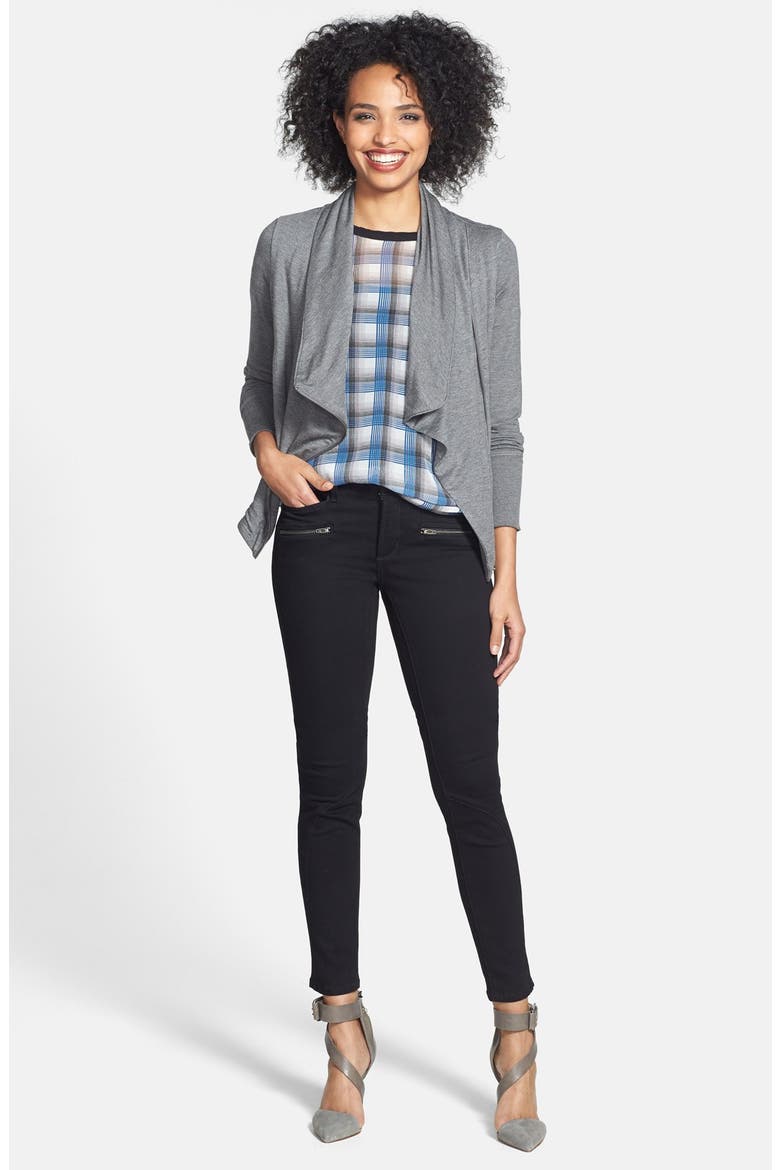 'Ami' Stretch Skinny Moto Jeans, Alternate, color, BLACK