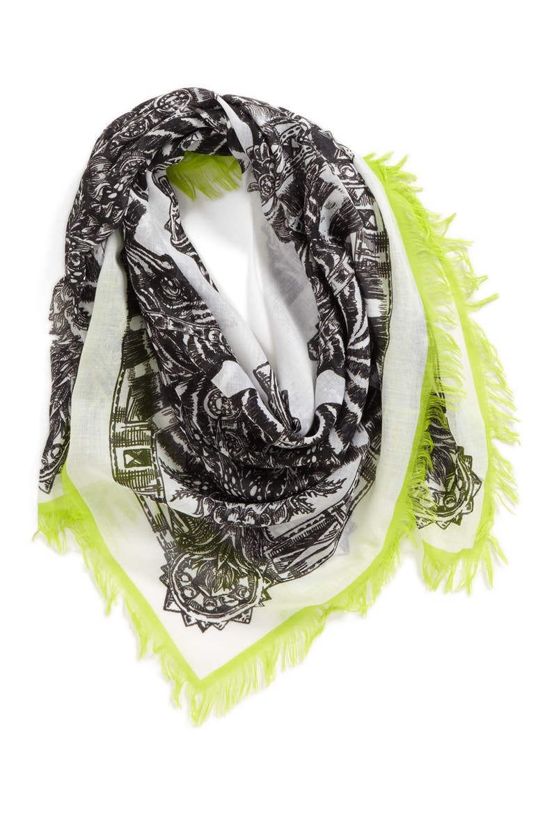 Zebra Stripe Oversized Square Scarf, Main, color, BLACK