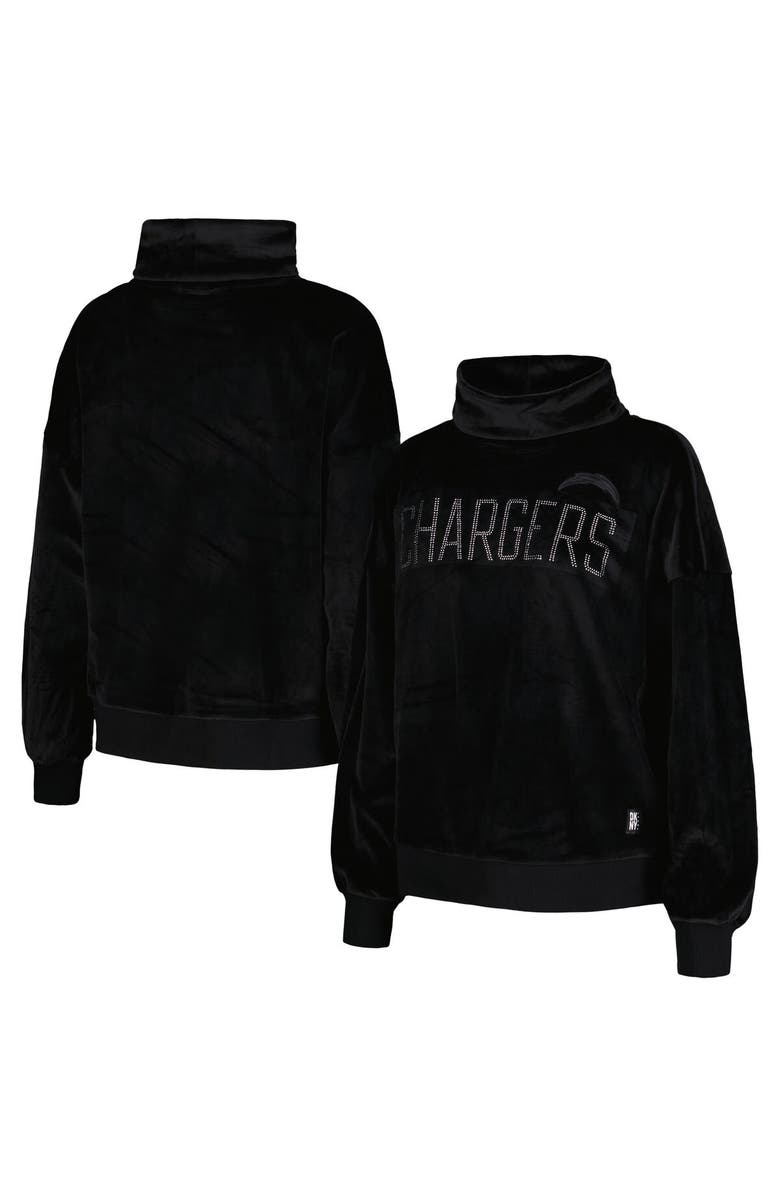 DKNY SPORT Women's DKNY Sport  Black Los Angeles Chargers Deliliah Rhinestone Funnel Neck Pullover Sweatshirt, Main, color, 