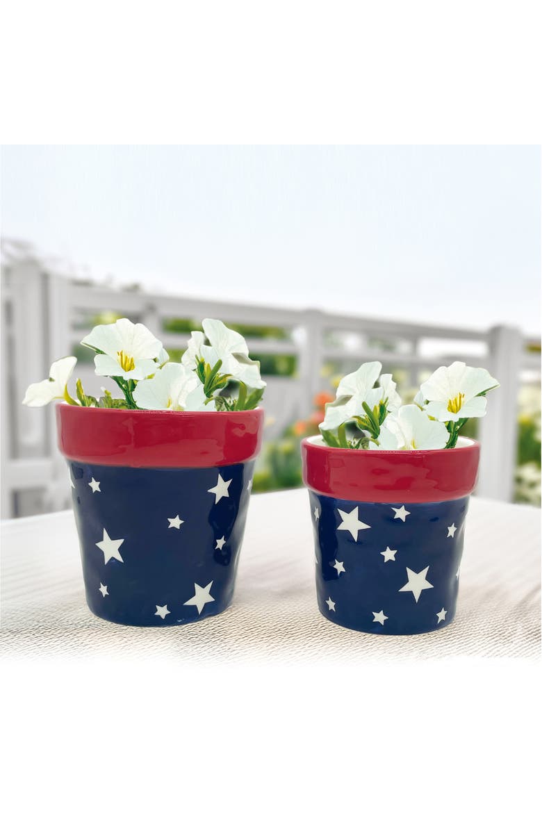 Transpac Ceramic Patriotic Pots Set of 2 Color Box Planter Multicolored for Patriotic Garden Decor, Alternate, color, Multicolored