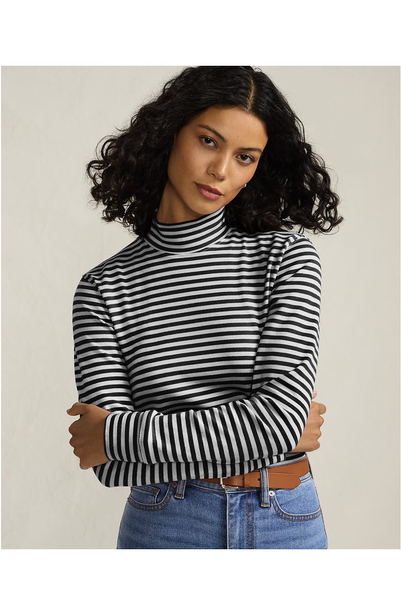 Lands' End Relaxed Cotton Long Sleeve Mock Turtleneck, Alternate, color, Black Even Stripe