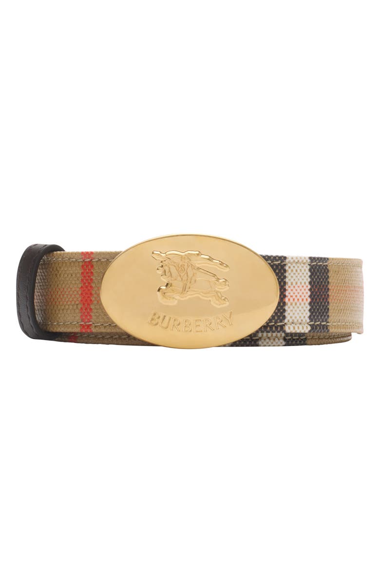 Burberry Equestrian Knight Stamp Reversible Belt, Main, color, Sand/ Peat/ Gold