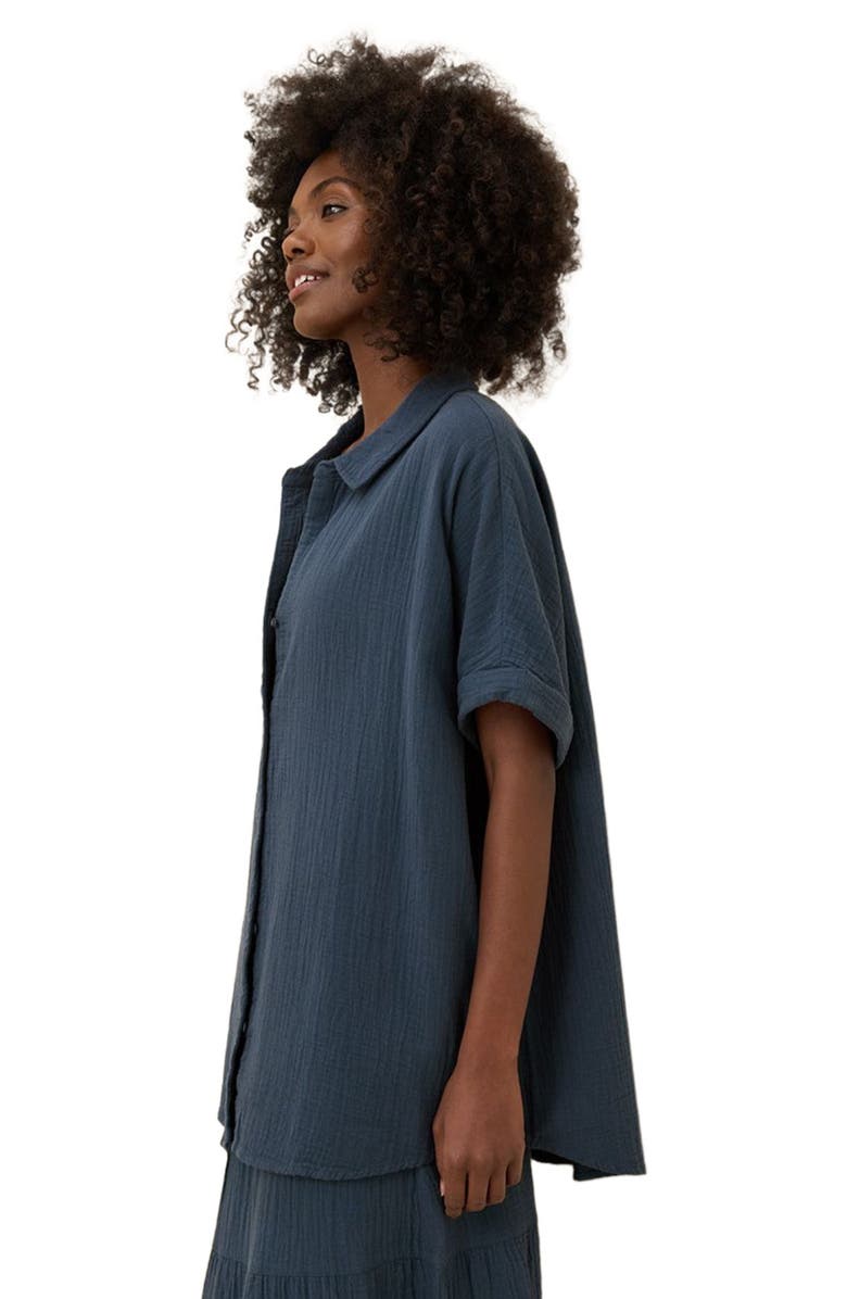 Pact Organic Cotton Coastal Double Gauze Oversized Shirt, Alternate, color, French Navy