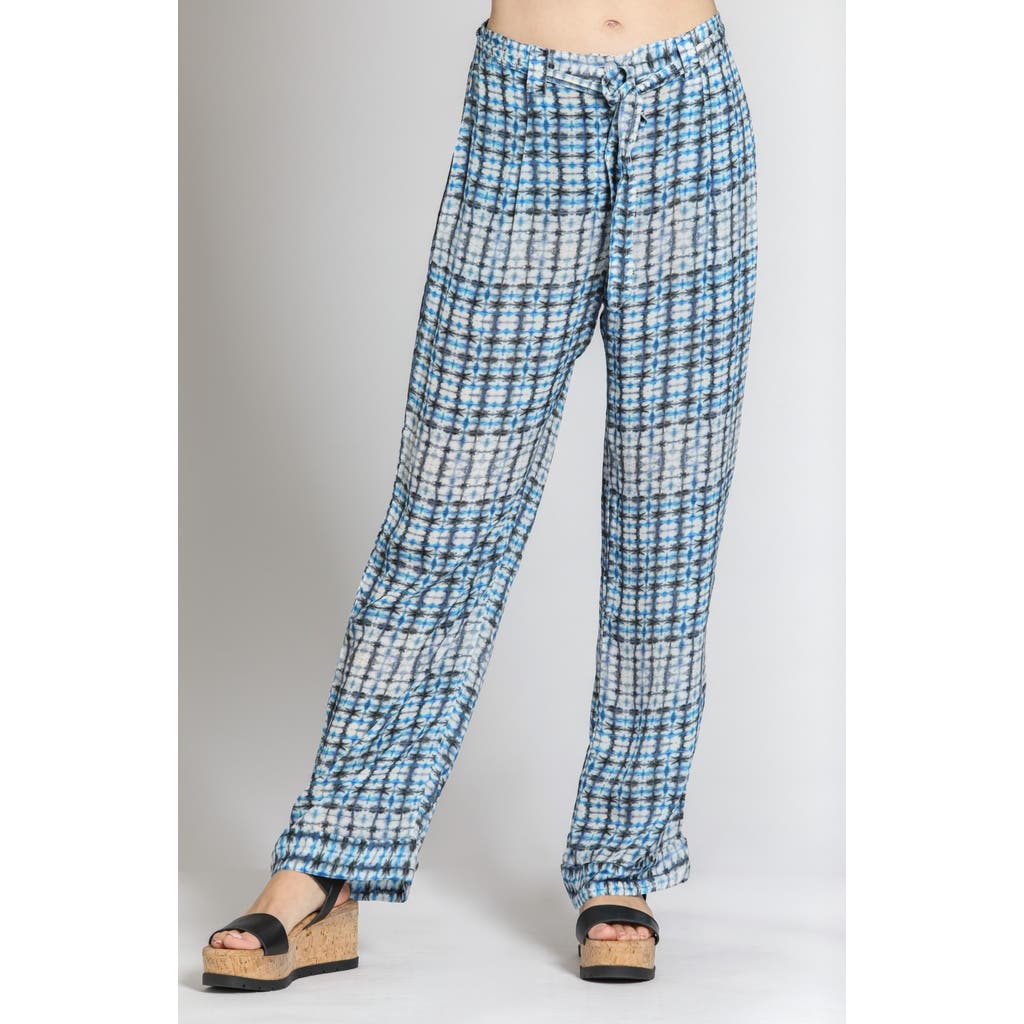 Apny Belted Print High Waist Pants In Blue Multi