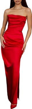 HOUSE OF CB Adrienne Satin Strapless Gown