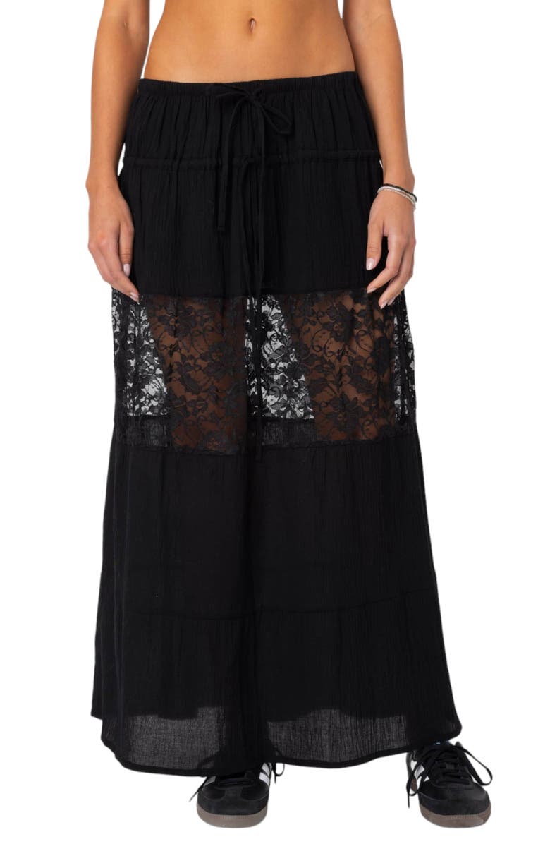 EDIKTED Double Tie Lace Panel Maxi Skirt, Main, color, 