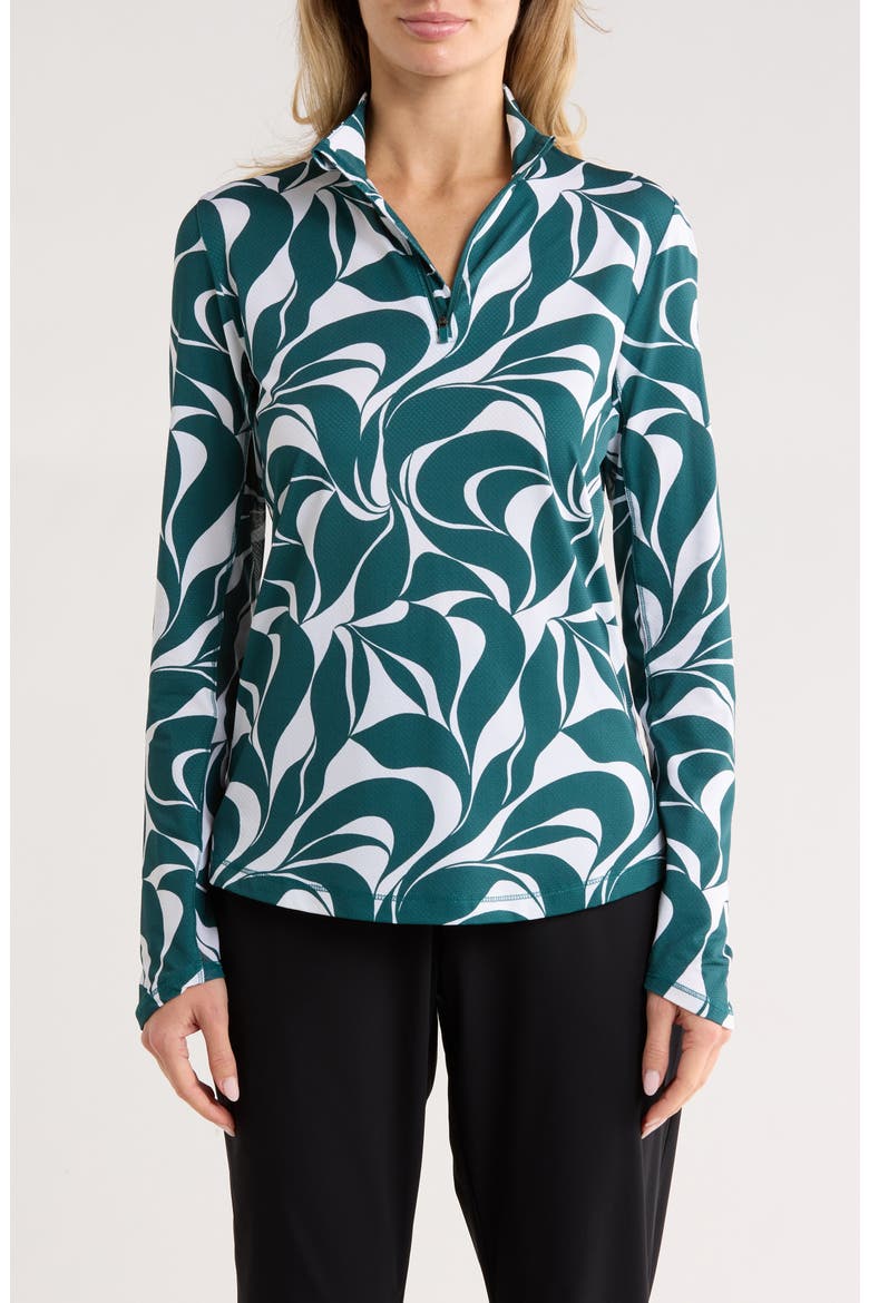 Abstract Floral Swirl Quarter Zip Pullover, Main, color, ATLANTIC DEEP