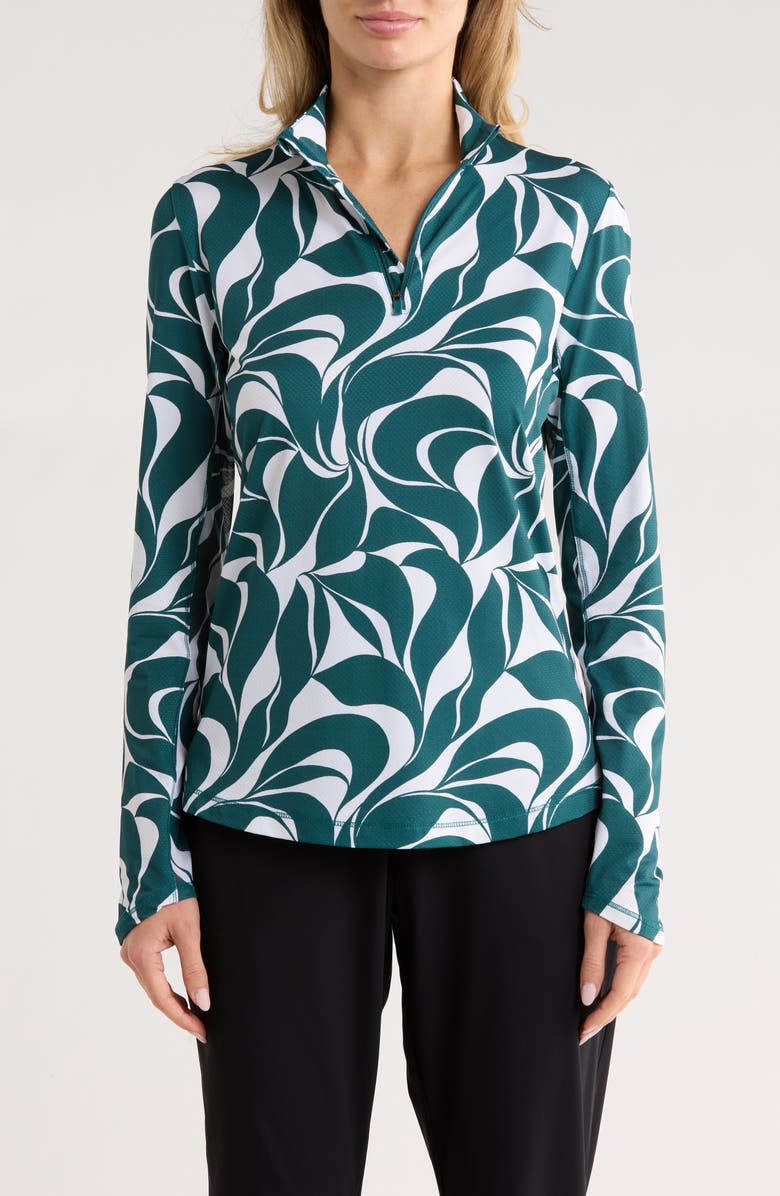 Callaway Abstract Floral Swirl Quarter Zip Pullover, Main, color, Atlantic Deep
