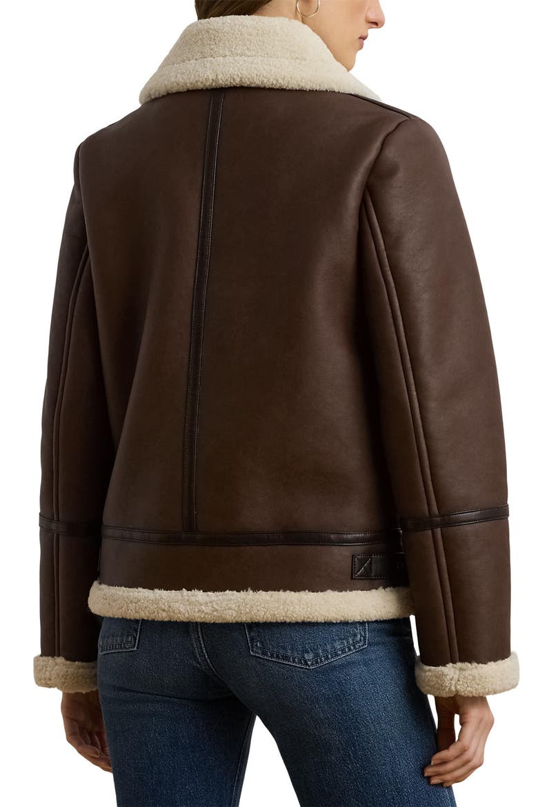 Faux Leather Jacket with Faux Shearling Trim, Alternate, color, DK CUOIO