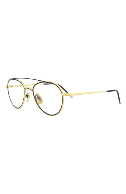 Thom Browne Novelty 53mm Aviator Optical Glasses In Yellow Gold Matte Navy