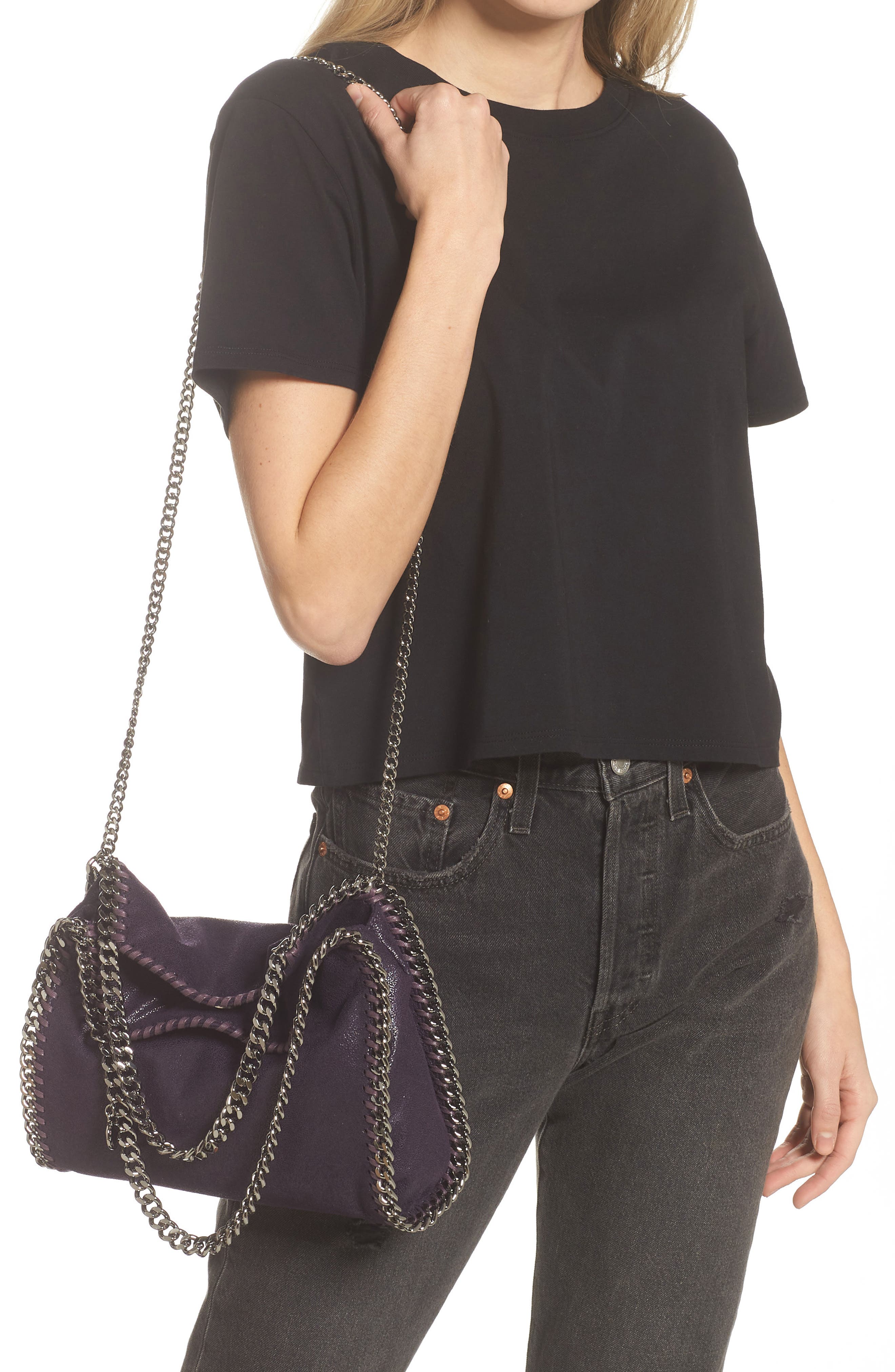 Mini Falabella Faux Leather Tote, Alternate, color, BILBERRY